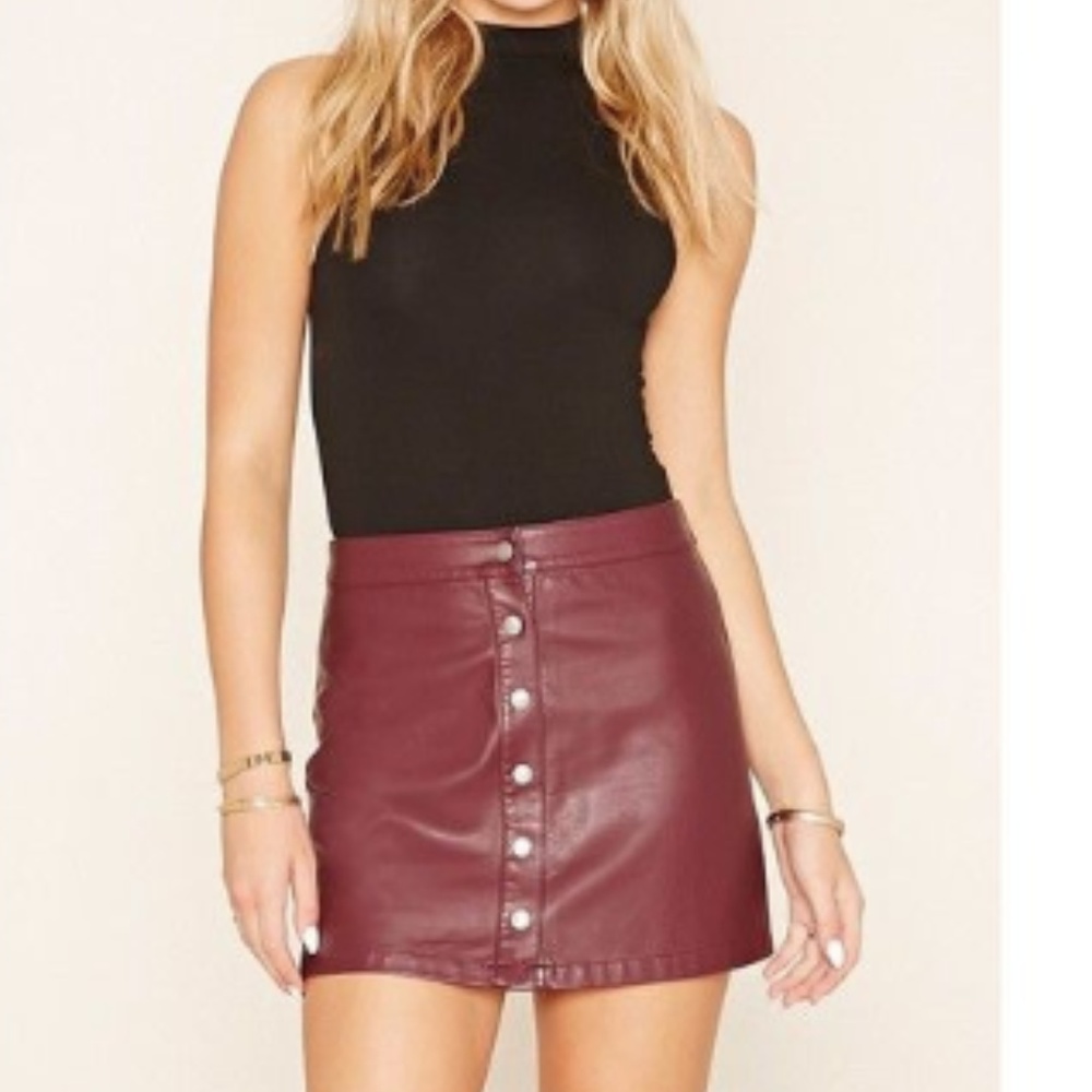 Forever 21 Faux Leather Skirt Maroon